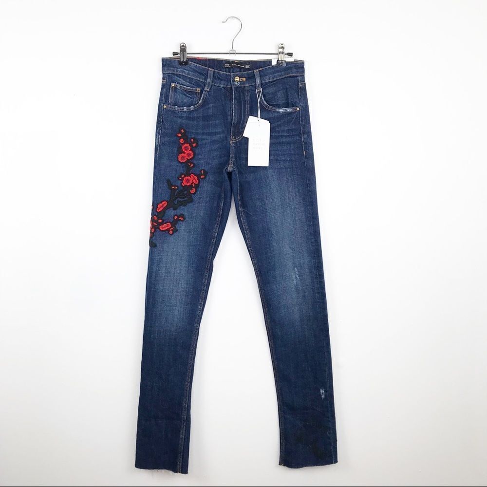 NWT zara embroidered cigarette jeans‎